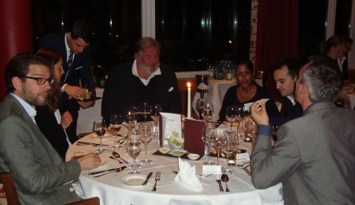 Participants having dinner with Juergen Grossmann in the Kulm Hotel