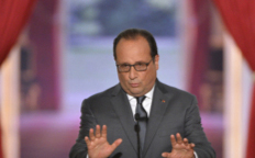7. September 2015: Der französische Präsident François Hollande wäh- rend seiner sechsten zweimal im Jahr stattfindenden Pressekonferenz. Er argumentierte für eine Vereinfachung des Arbeitsgesetzbuches des Landes und für eine Dezentralisierung des Entscheidungsprozesses bezüglich der Arbeitsvorschriften (Foto: dpa)